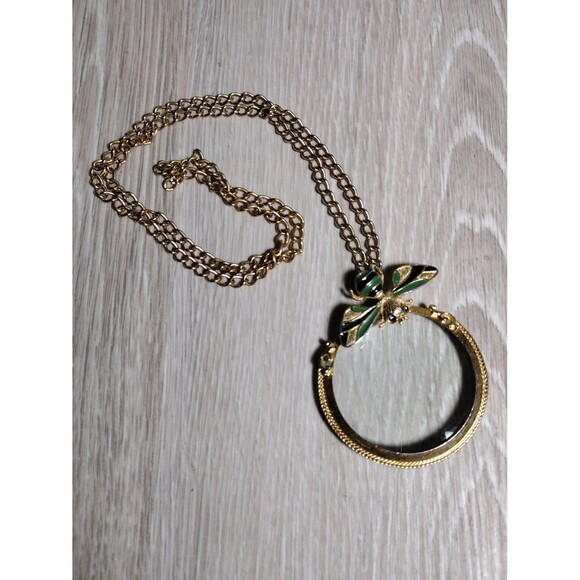 Vintage Necklace-Signed Florenza Rosenfeld-Gorgeous Magnifying Glass W Dragonfly